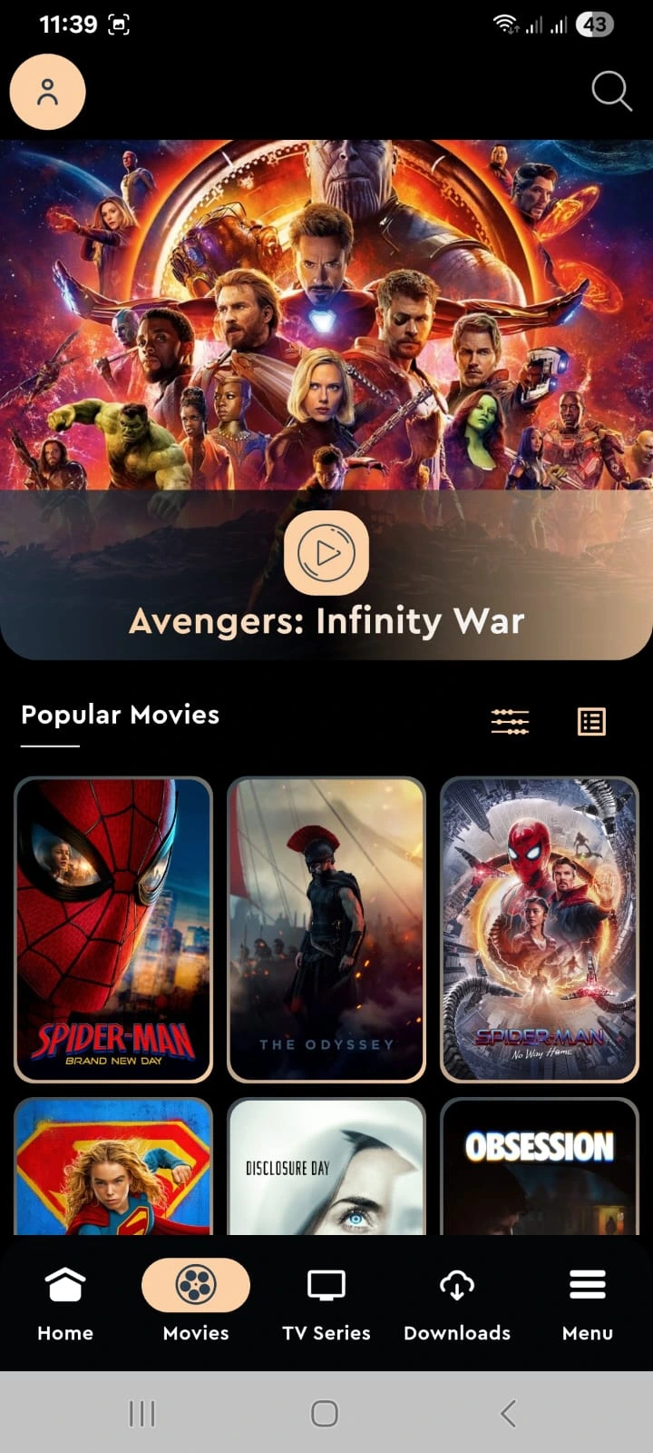 HDO Box app opened showing the trending movies home screen